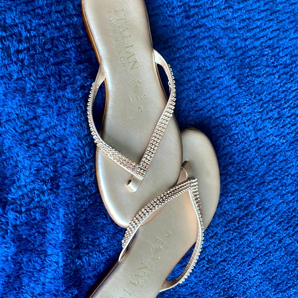 Rose gold flip flops